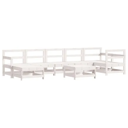 Salon de jardin 8 pcs Blanc Bois de pin massif 2