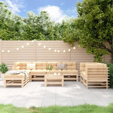 Salon de jardin 9 pcs Bois de pin massif