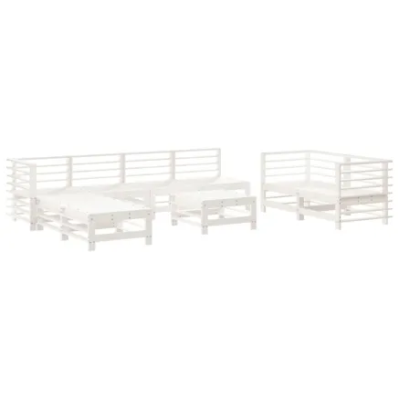 Salon de jardin 9 pcs Blanc Bois de pin massif 2