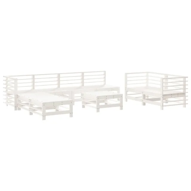 Salon de jardin 9 pcs Blanc Bois de pin massif