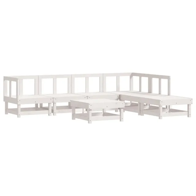 Salon de jardin 7 pcs Blanc Bois de pin massif