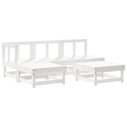 Salon de jardin 5 pcs blanc bois massif de pin 2