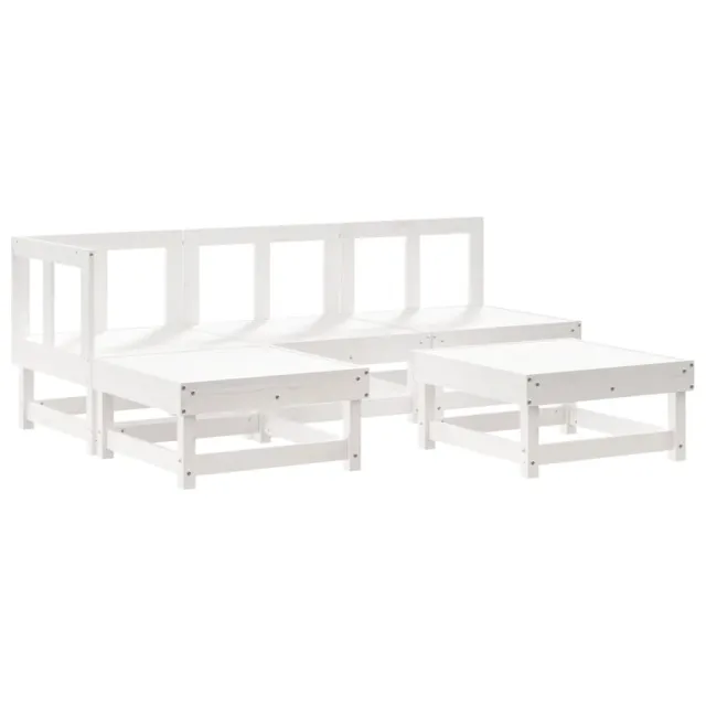Salon de jardin 5 pcs blanc bois massif de pin
