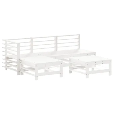 Salon de jardin 5 pcs blanc bois massif de pin 2