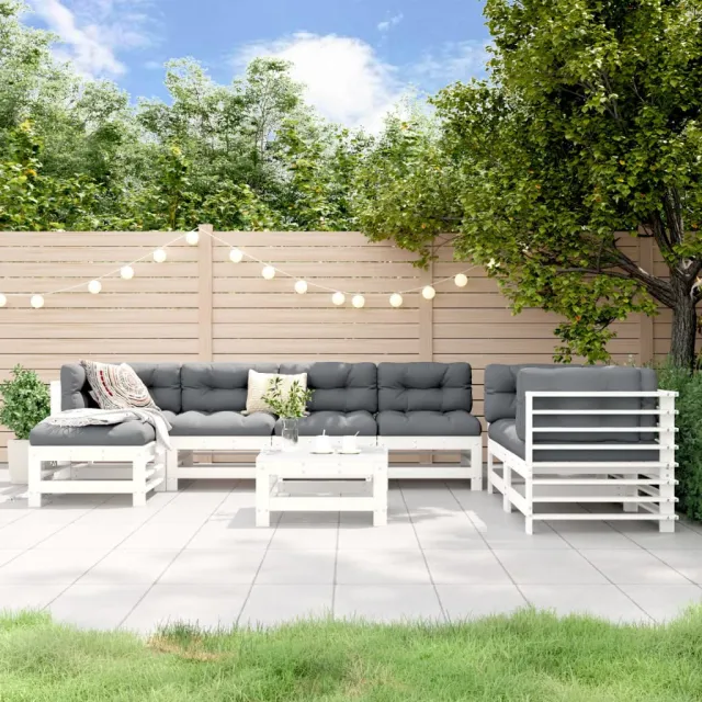 Salon de jardin 8 pcs Blanc Bois de pin massif