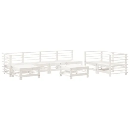 Salon de jardin 8 pcs Blanc Bois de pin massif 2