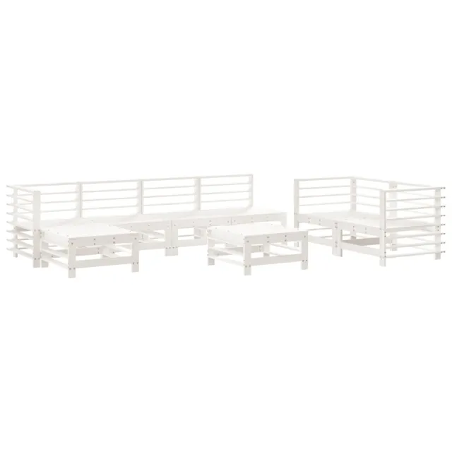 Salon de jardin 8 pcs Blanc Bois de pin massif