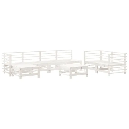 Salon de jardin 8 pcs Blanc Bois de pin massif