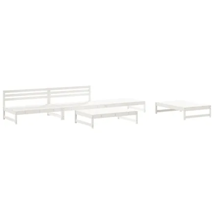 Salon de jardin 5 pcs blanc bois massif de pin 2