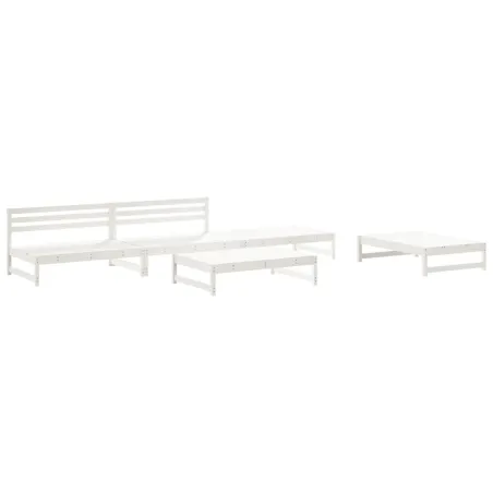 Salon de jardin 5 pcs blanc bois massif de pin