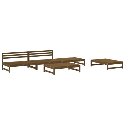 Salon de jardin 5 pcs marron miel bois de pin massif 2