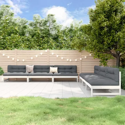 Salon de jardin 6 pcs Blanc Bois de pin massif