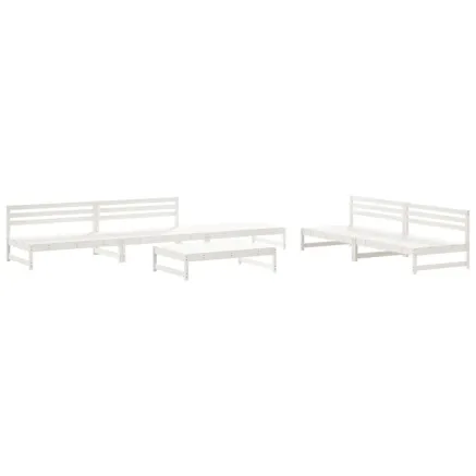Salon de jardin 6 pcs Blanc Bois de pin massif 2