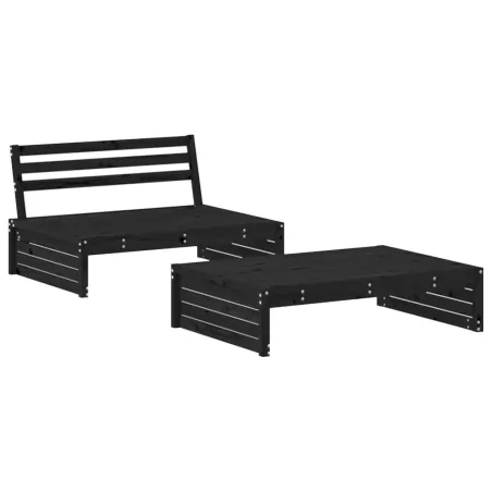 Salon de jardin 2 pcs noir bois massif de pin