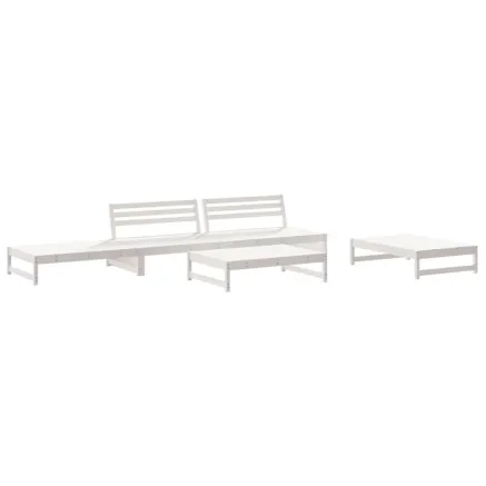 Salon de jardin 5 pcs blanc bois massif de pin 2
