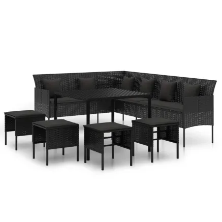 Ensemble à manger de jardin coussins 6pcs noir résine tressée 2