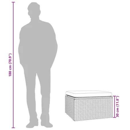 Repose-pied de jardin et coussin Gris 55x55x30cm Résine tressée