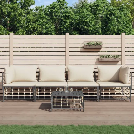 Salon de jardin 5 pcs avec coussins anthracite résine tressée
