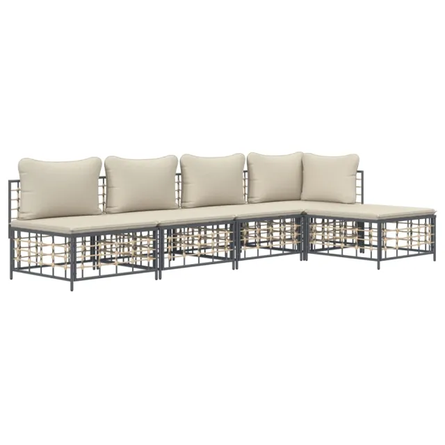 Salon de jardin 5 pcs avec coussins anthracite résine tressée