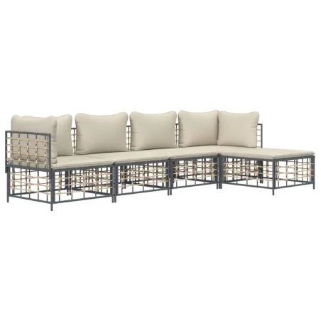 Salon de jardin 5 pcs avec coussins anthracite résine tressée