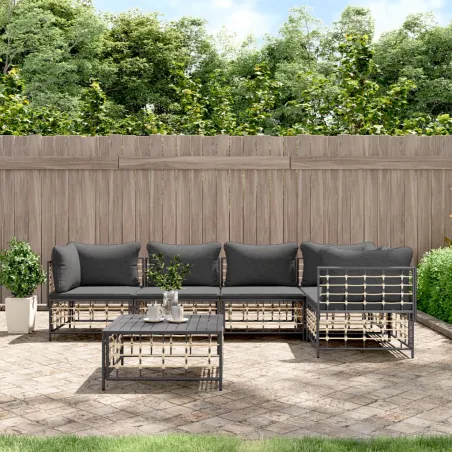 Salon de jardin 6 pcs avec coussins anthracite résine tressée
