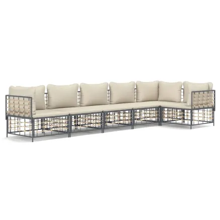 Salon de jardin 6 pcs avec coussins anthracite résine tressée 2