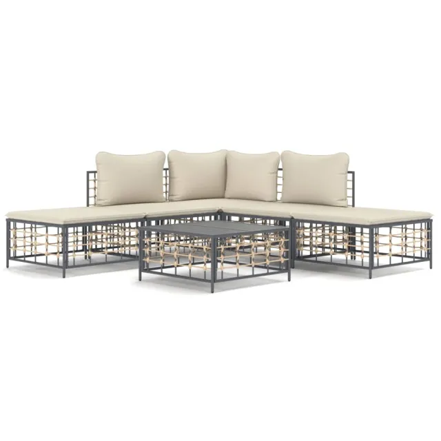 Salon de jardin 6 pcs avec coussins anthracite résine tressée