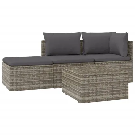 Salon de jardin 4 pcs avec coussins Gris Résine tressée 2