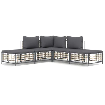 Salon de jardin 5 pcs avec coussins anthracite résine tressée 2