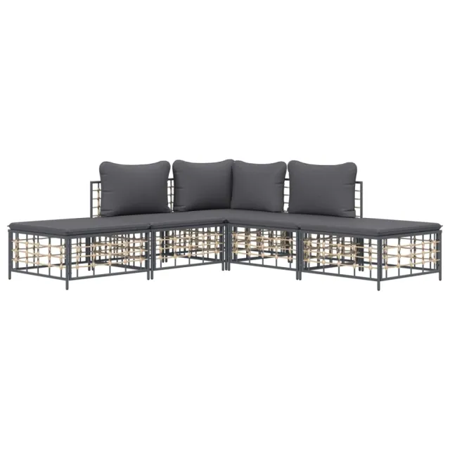 Salon de jardin 5 pcs avec coussins anthracite résine tressée