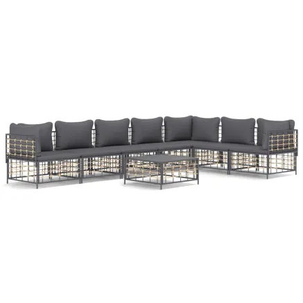 Salon de jardin 8 pcs avec coussins anthracite résine tressée 2