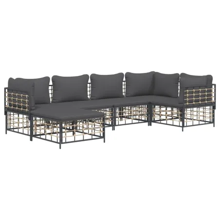 Salon de jardin 6 pcs avec coussins anthracite résine tressée