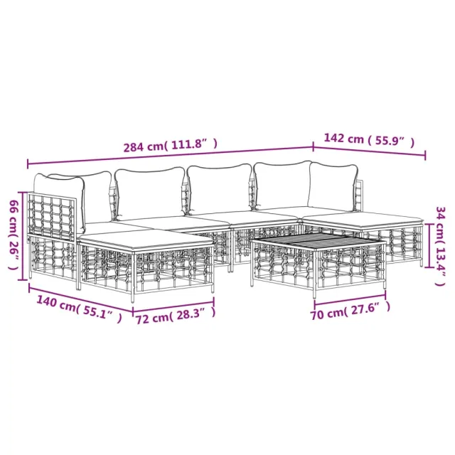 Salon de jardin 7 pcs avec coussins anthracite résine tressée