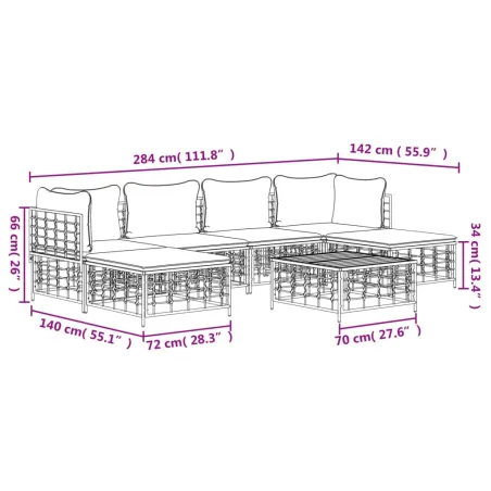 Salon de jardin 7 pcs avec coussins anthracite résine tressée