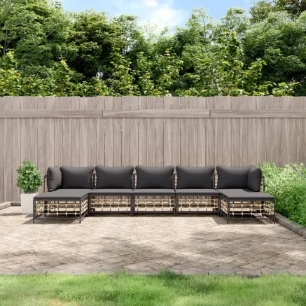 Salon de jardin 7 pcs avec coussins anthracite résine tressée
