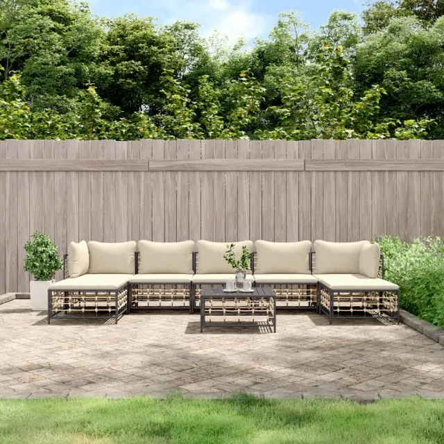 Salon de jardin 8 pcs avec coussins anthracite résine tressée