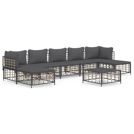 Salon de jardin 8 pcs avec coussins anthracite résine tressée 2
