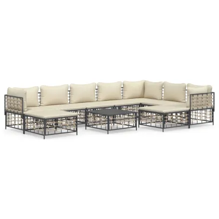 Salon de jardin 10 pcs avec coussins anthracite résine tressée 2