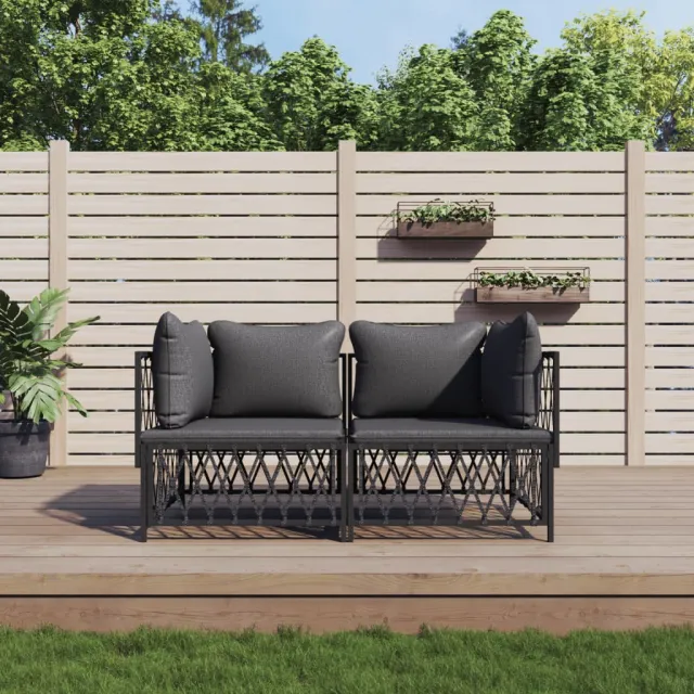 Salon de jardin avec coussins 2 pcs anthracite acier