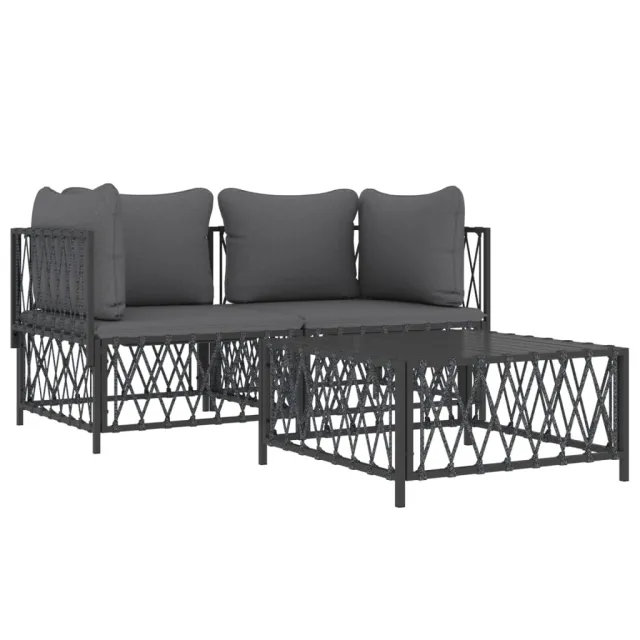 Salon de jardin avec coussins 3 pcs anthracite acier