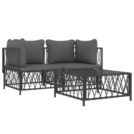 Salon de jardin avec coussins 3 pcs anthracite acier