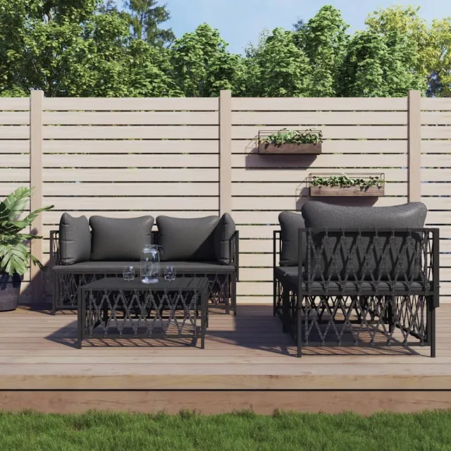 Salon de jardin avec coussins 5 pcs anthracite acier