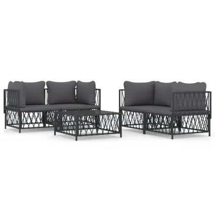 Salon de jardin avec coussins 5 pcs anthracite acier 2