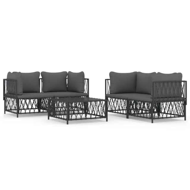 Salon de jardin avec coussins 5 pcs anthracite acier