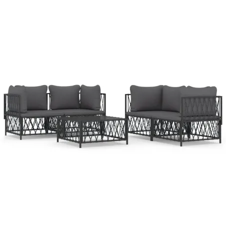 Salon de jardin avec coussins 5 pcs anthracite acier
