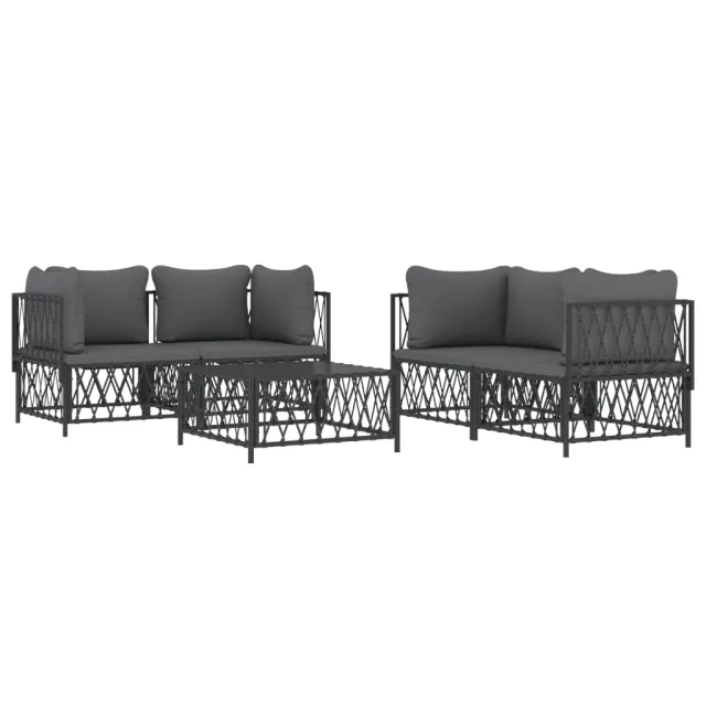 Salon de jardin avec coussins 5 pcs anthracite acier
