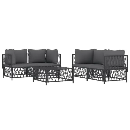 Salon de jardin avec coussins 5 pcs anthracite acier