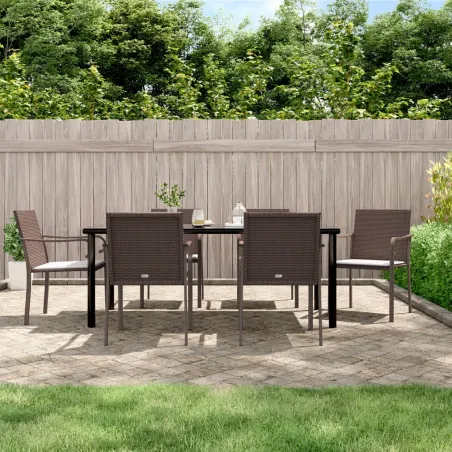 Ensemble à manger de jardin 7 pcs coussins résine tressée acier