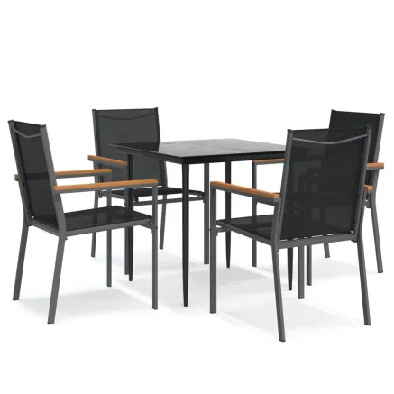 Ensemble à manger de jardin 5 pcs noir textilène et acier 2