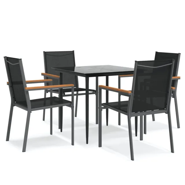 Ensemble à manger de jardin 5 pcs noir textilène et acier